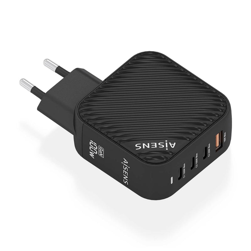 Aisens Charger GaN 100W, 3x USB-C PD 3.0 QC4.0, 1x USB-A QC3.0, Black
