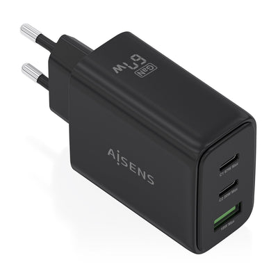 Aisens Charger GaN 67W, 2x USB-C PD 3.0 QC4.0, 1x USB-A QC3.0, Black — image 1