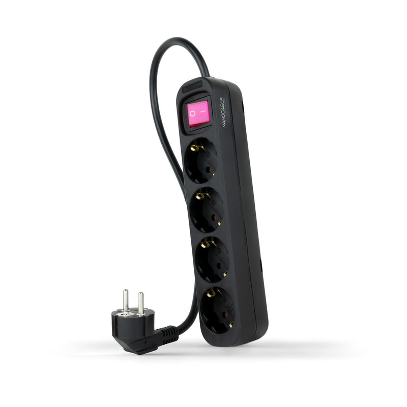 Nanocable Power Strip Protection With 4 Shuckos - Cable 1.40M - Switch On/Off - Black