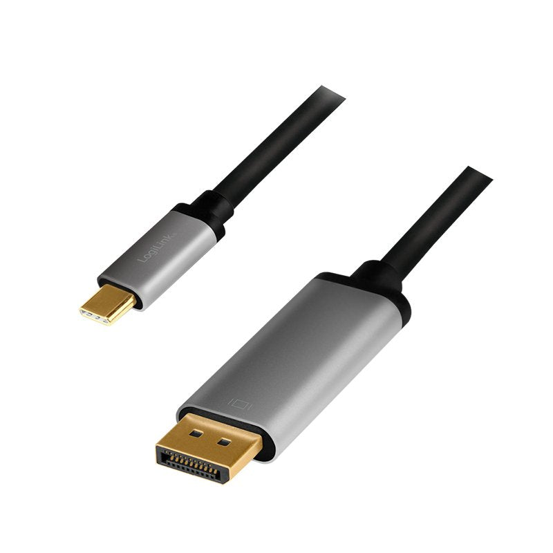 Logilink Cable Adapter 1,80M, USB Type-c Male a DP Male UHD 4K/120 HZ (3840 X 2160) Alu, Black/Grey,