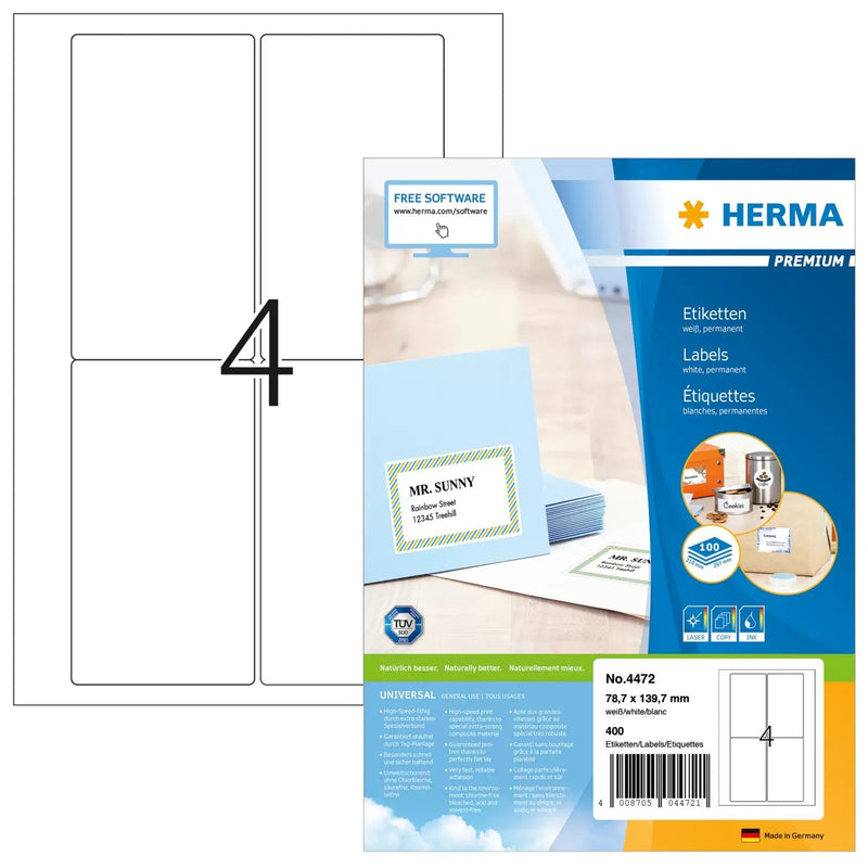 Herma Labels Dirección A4 White 78,7X139,7MM Paper 400 Units