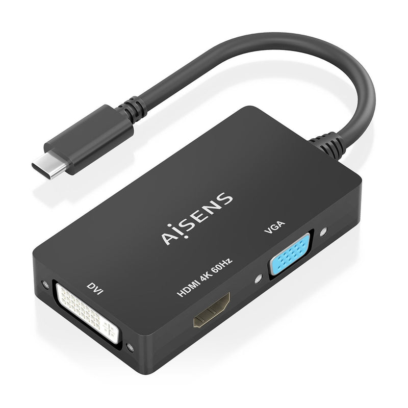 Aisens Converter USB-C a DVI/HDMI/VGA, USB-C/M-DVI/H-hdmi/H-VGA/H, Black 15CM