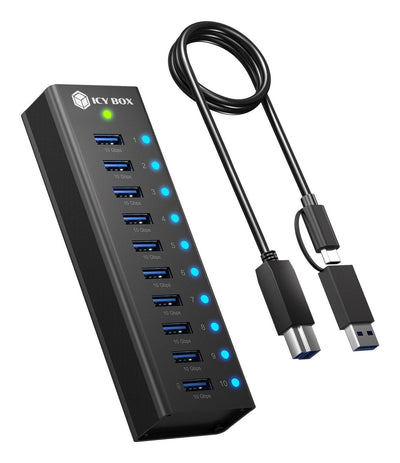 Box 10-PORT USB 3.2 Gen 2 (10 Gpbs) Hub With 1X Tablet-puerto Charging Includes 12V 4A Power Supply, Vollmetal — image 1