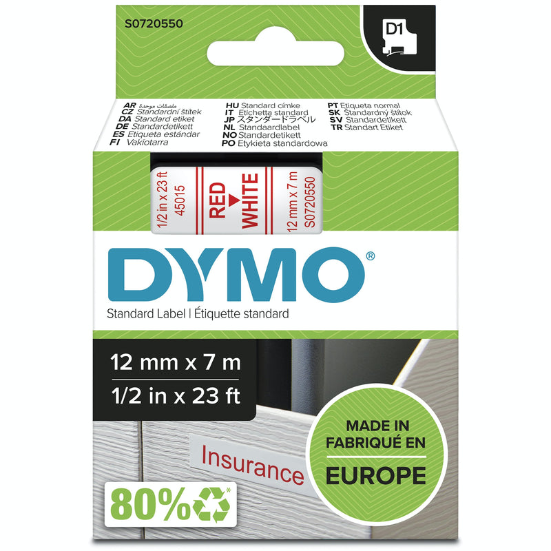 Dymo Tape Lm D1 12MMX7M Red/White
