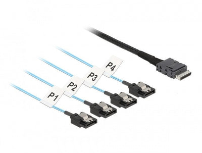 Delock Cable Oculink SFF-8611 4 X SATA 7 Pin 1M Metall — image 1
