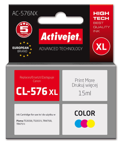Activejet Ink AC-576NX Canon Pixma: TR4750I, TR4751I, TS3550I, TS3551I, TS3750I. High Yield (xl) Blue Red Yell — image 1