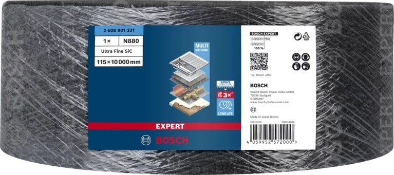 Bosch Professional Roll Fieltro Expert N880 Ultrafine S, 115MM X 10M, Hoja Lija Grey Roll 10 Metres Lijado a
