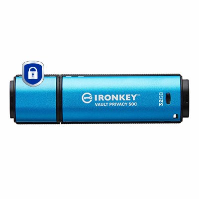 Kingston USB Flash Drive 32GB USB-C Ironkey Vault Privacy 50C AES-256 Encrypted Fips 197 IKVP50C/32GB