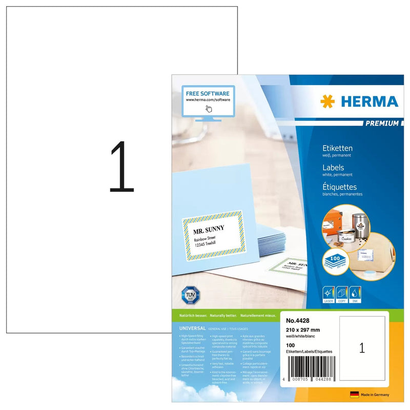 Herma Premium Labels 210X297 100 Sheets Din A4 100 Pcs. 4428 Labels