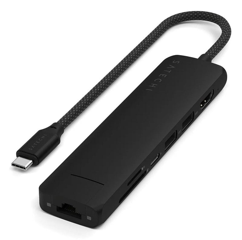 Satechi 7-W-1 USB-C Slim Multiport Adapter Ethernet (usb-c Pd, 2x Usb-a, HDMI 4K, Ethernet, Czytnik Kart Micro