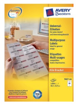 Avery Zweckform Labels 3667-200 White 48,5 X 16,9MM
