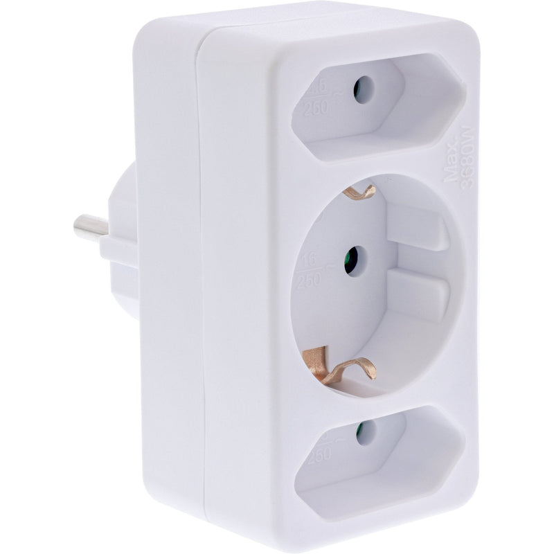 Inline® Power Adapter, Ec Plug a 2X Euro Socket + 1X Ec Socket White