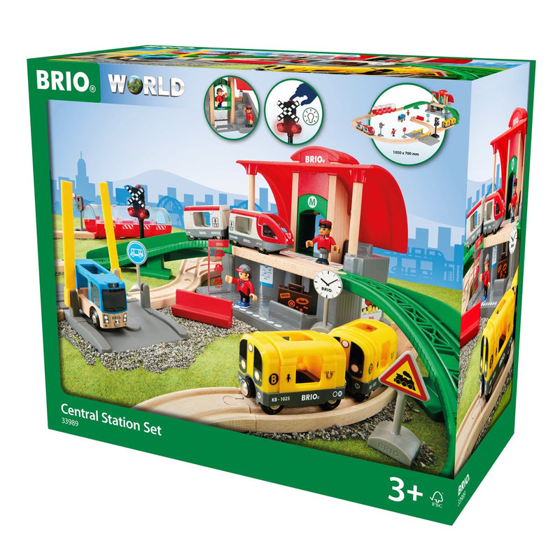 Brio World - Set Estación Central, Brio Ferrocarriles, Set Of Construcción Wood Tren Toy 33989
