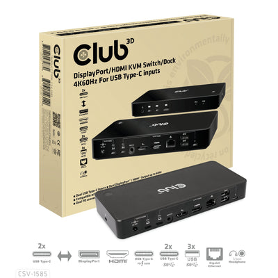 CLUB3D KVM Switch 4K60HZ 2x USB-C HDMI DP 3x USB 2x USB-C LAN Retail — image 1