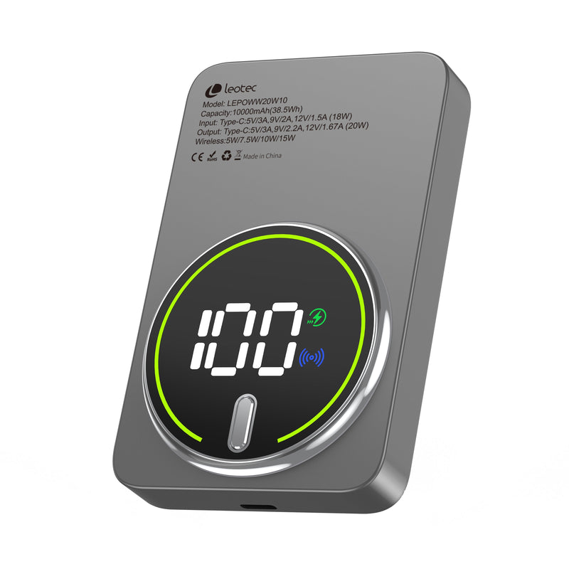 Leotec Powerbank 10000MAH LEPOWW20W10G 20W Wireless Grey Includes USB Cable Type-c