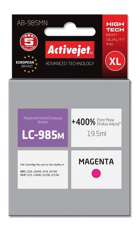 Activejet Ink AB-985MN (reemplazo Brother LC985M - Supreme - 19 5ML - Magenta