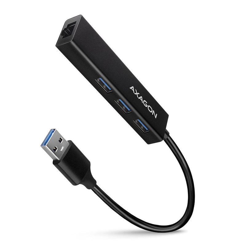 Axagon HMA-GL3A, Hub USB 3.2 Gen 1, Ports 3x USB-A + Gigabit Ethernet, Metal USB Cable -a 20CM