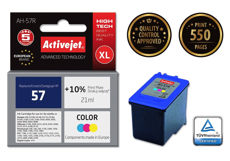 Activejet Ink Ah-57R Spare Part HP 57 C6657AE Premium 21ML Colour
