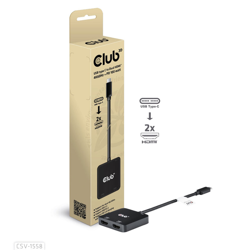 CLUB3D Mst-hub USB 3.2 Type-c 2x HDMI 4K60HZ + 100W Pd M/H Retail