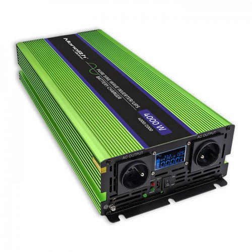 Qoltec 51943 Pure Sine Wave Inverter Monolith Battery Charger UPS 4000W 2000W 12V To 230V LCD