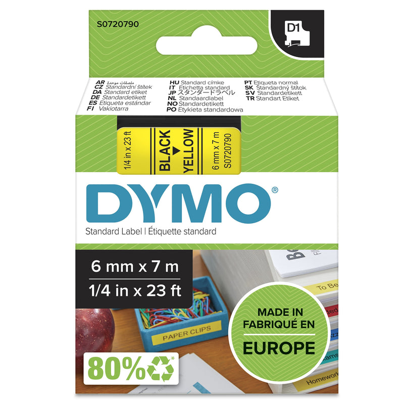 Dymo Tape Transferencia Thermal D1 43618. Black Sobre Yellow 6MMX7M. Poliester Self-adhesive