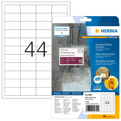 Herma Hardwearing Labels 4690 25 Sheets 1100 Pcs. 48,3X25,4 Labels — image 1