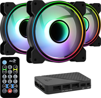 Aerocool Pack 3 Fans Mirage 12 ARGB Pro 12CM + H66F Hub + Remote Control — image 1