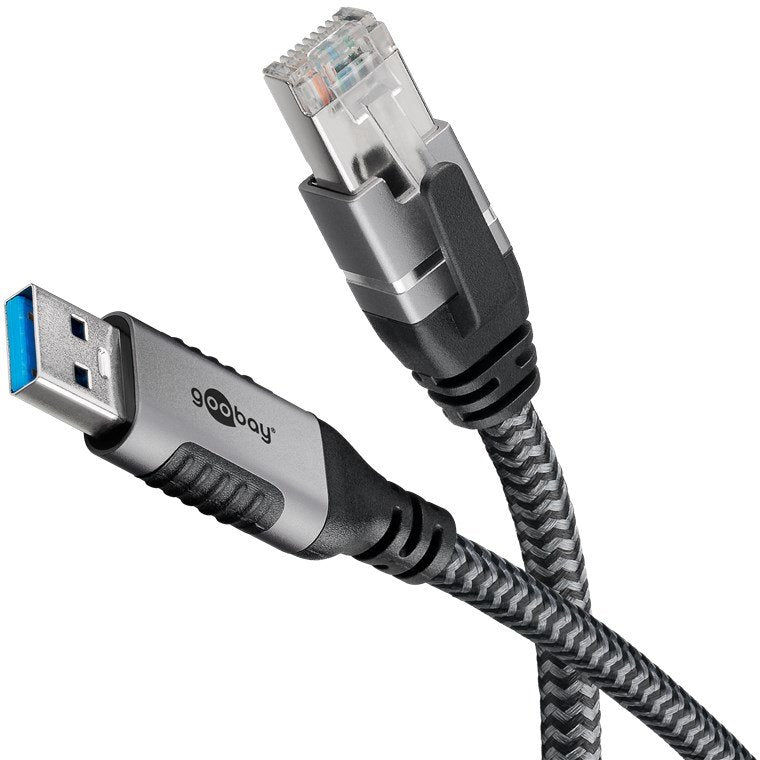 Goobay Cable Ethernet USB-A 3.2 GEN1 Male RJ-45 Male LAN Black/Silver 10 Metres 70694