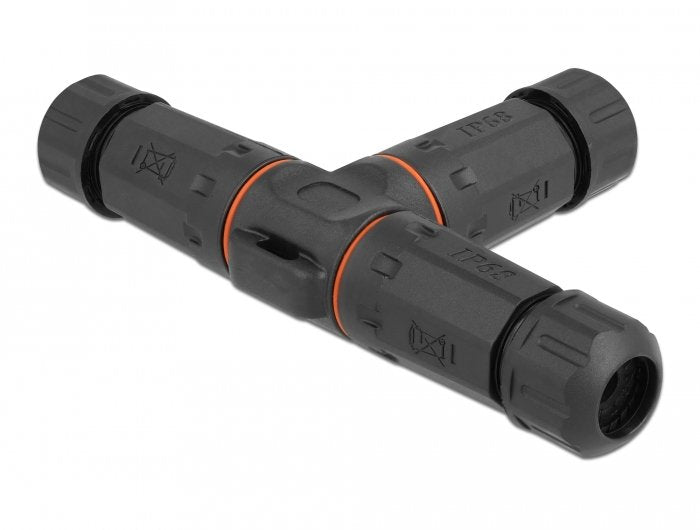 Delock Empalme Cable T-form Outdoor 2 Pin, IP68 Waterproof Atornillable, Diámetro Cable 4,5 - 7,5MM Black