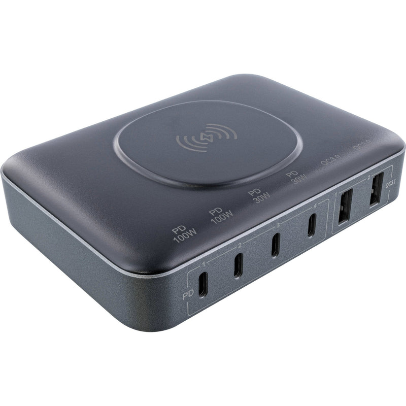 Inline® Qi Powerstation Multiport, Power Alimentación, Cargador, 4x USB Tipo-c, 2x USB Tipo a, GaN, 100W, Inalámbrico Ch