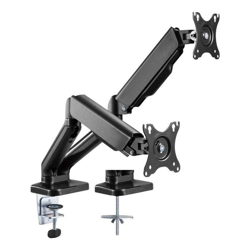 Techly Stand Desk Monitor Double 17A 32 Pulgadas With Resorte Gas, Black