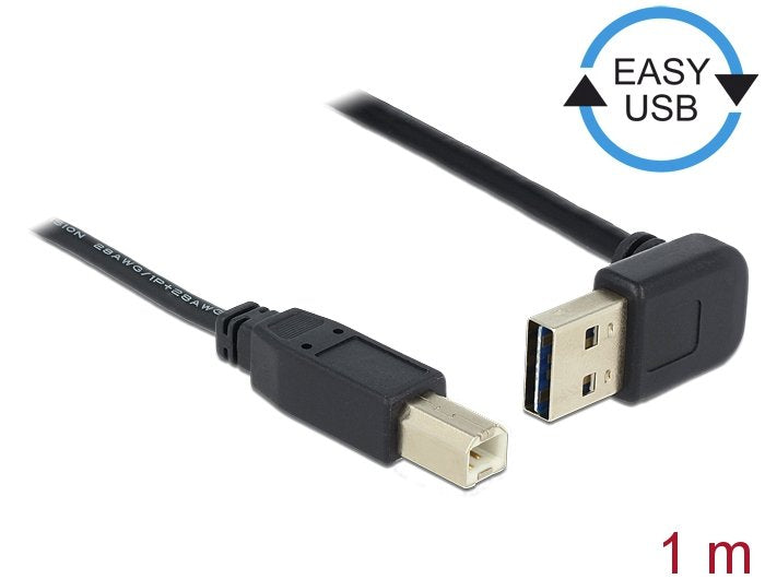 Delock Cable Easy-USB 2.0 Type a Connector Male Angulado Arriba Abajo USB 2.0 Type B Connector Male 1M