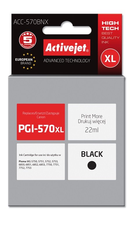 Activejet Ink ACC-570BNX (reemplazo Canon PGI-570BK XL - Supreme - 22ML - Black