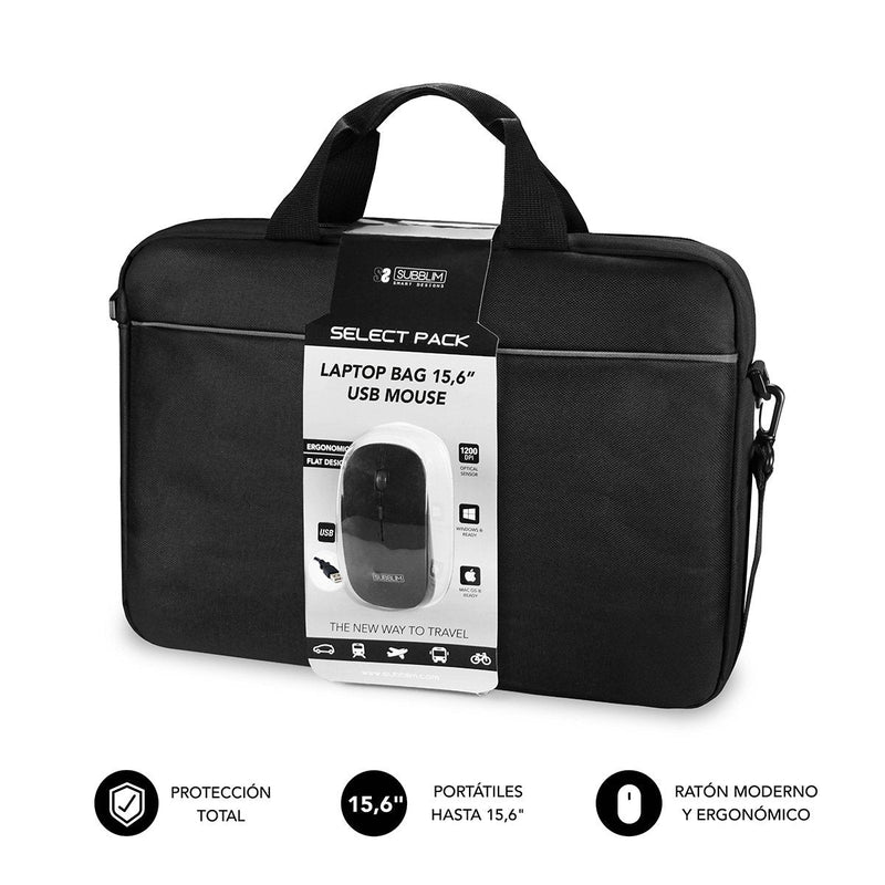 Subblim Case + Mouse USB Select Pack Laptops Up To 15.6'/ 39.6CM Mouse 1200DPI Indoor Acolchado Bolsillo Front