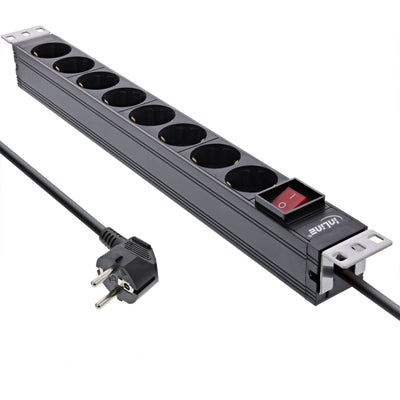 Inline® 19 Socket Strip, 8-WAY Earthing Contact, With Switch, 2M, Black — image 1