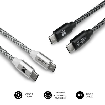 Subblim USB Cable 2.0 SUB-CAB-4CC001 Pack 2/ USB Type-c Male USB Type-c Male/ 1M/ Black/Silver — image 1