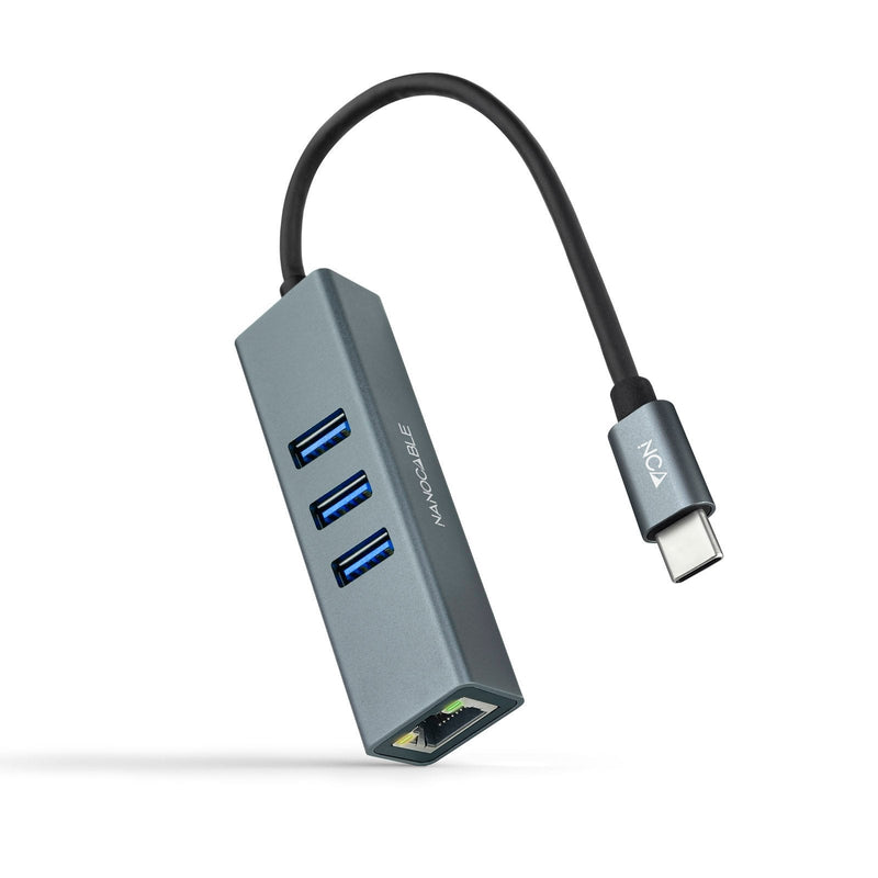 Nanocable Adapter Network USB-C a Ethernet Gigabit 10/100/1000Mbps + 3 Ports USB 3.0