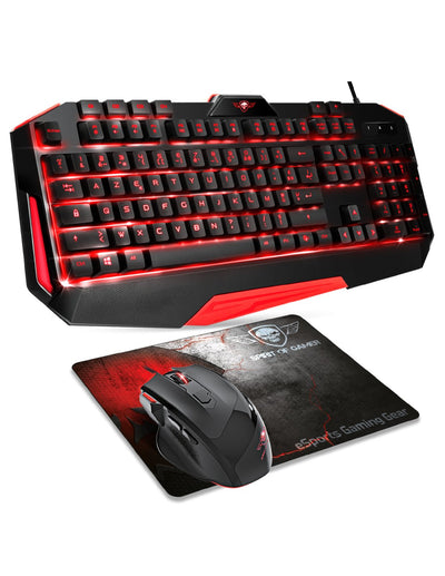 Spirit Of Gamer Pack Keyboard Retroiluminacion LED + Mouse 3200DPI + Mouse Pad Skull Spirit USB — image 1