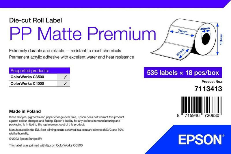 Epson 7113413 Label Printer White 76X51MM 535 Labels