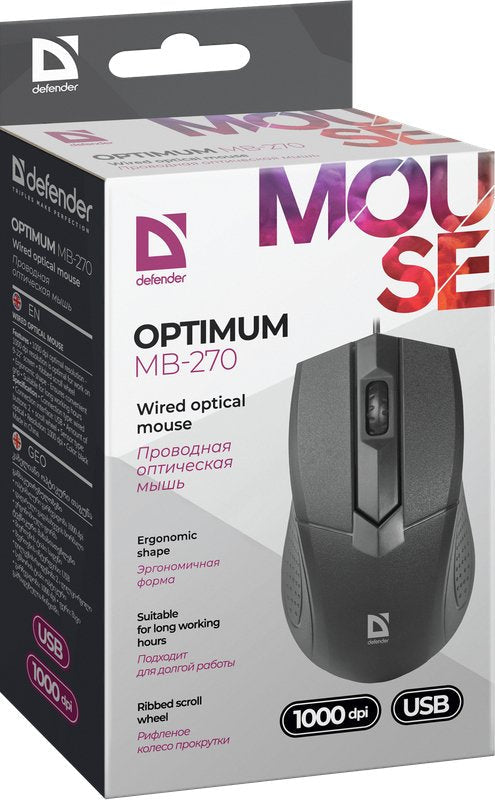 Defender Mouse Optimum MB-270 Mano Derecha USB Type a Óptico 1000 DPI