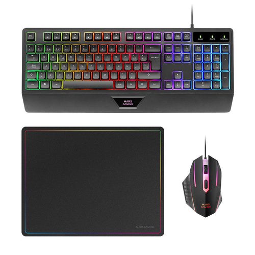 Mars Gaming MCP124 Combo Gaming 3EN1 - Keyboard H-mech RGB - Mouse 3200 DPI Switches Huano - Mouse Pad Nanotex — image 1