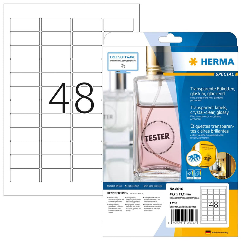 Herma Label . Transparenteee A4 45,7X21,2MM Lámina Glossy 1200 Pieces