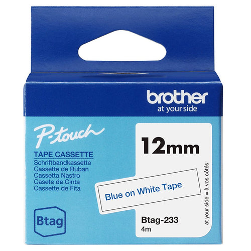 Brother Tape Labels BTAG-233 ????12MM, Blue Sobre White No Laminated BTAG233 — image 1