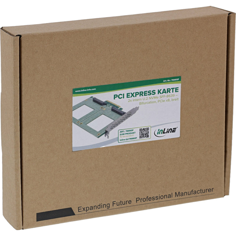 Inline PCIE Card a 2X Internal U.2 NVMe SFF-8639 – Bifurcation - PCIE X8 - Wide