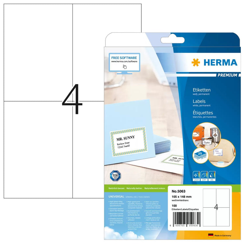 Herma Labels Premium A4 White 105X148 Mm Paper 100 Units