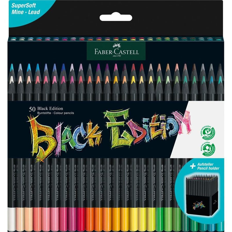 Faber-castell Black Edition Pack 50 Pencils Colours - Mina Supersuave - Wood Black - Ideales Dibujo Sobre