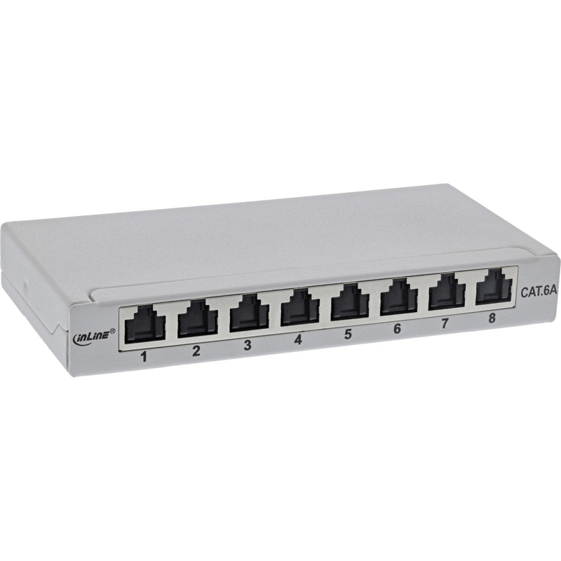 Inline® Patch Panel CAT.6A 0.5U 8-PORT, For Table/Wall/Rail, With Dust Projoection, Grey