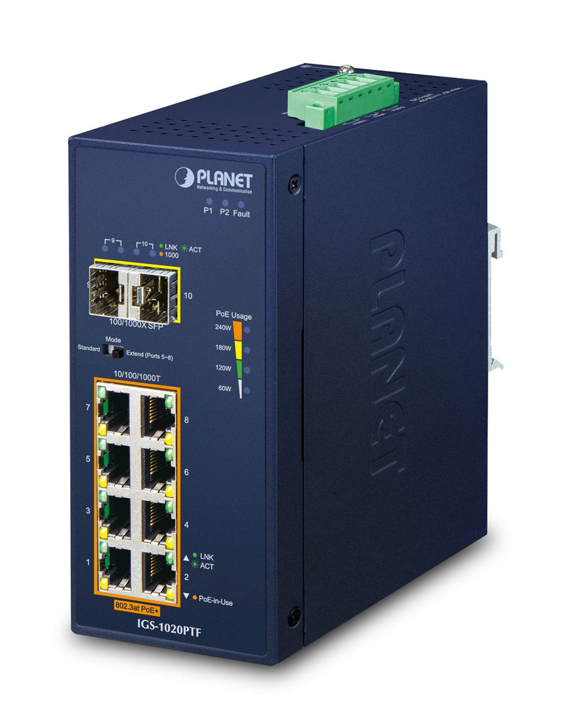 Planet 8 Ports Ge 802.3AT PoE + 2 100 1000X Sfp