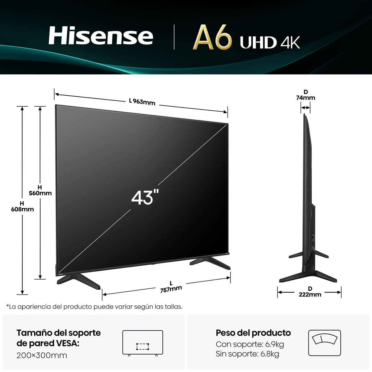 Hisense Smart Tv Hisense 43A6Q 43" 4K Ultra Hd Led Hdr D-Led