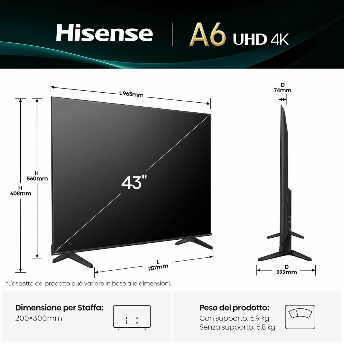 Hisense Smart Tv Hisense 43A6Q 43" 4K Ultra Hd Led Hdr D-Led